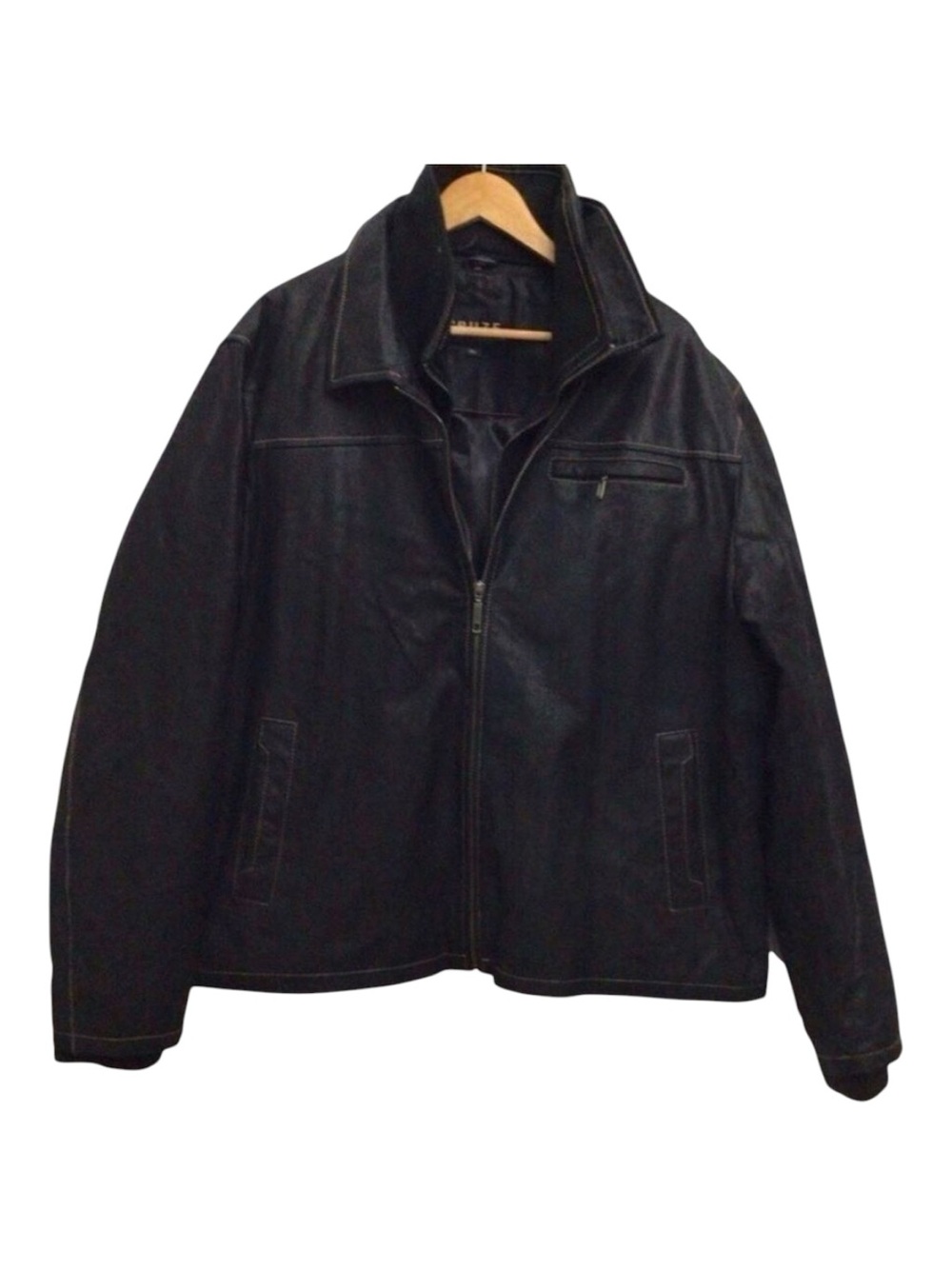 CRUZE Men 2XL Black Leather Jacket Canadian Brand Contrast Stitch Moto Style